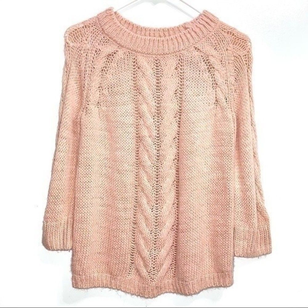 The Limited womens size small open knit sweater blush pink linen 262B1